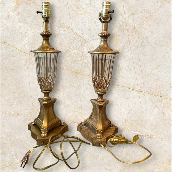 Coordinating Vintage Hollywood‎ Regency Gold Cut Glass Table Lamps 22